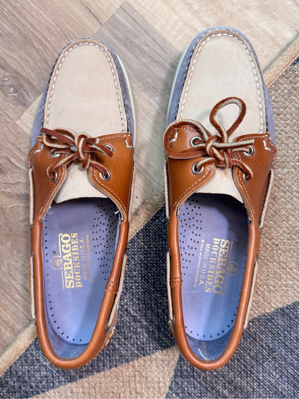 Sebago Women’s Brown, Cream & Gray Leather Boat Shoes - Picture 2 of 4